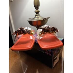 Cape Robbin Rival Slip On Sandals Orange With Gold Decoration Size 10